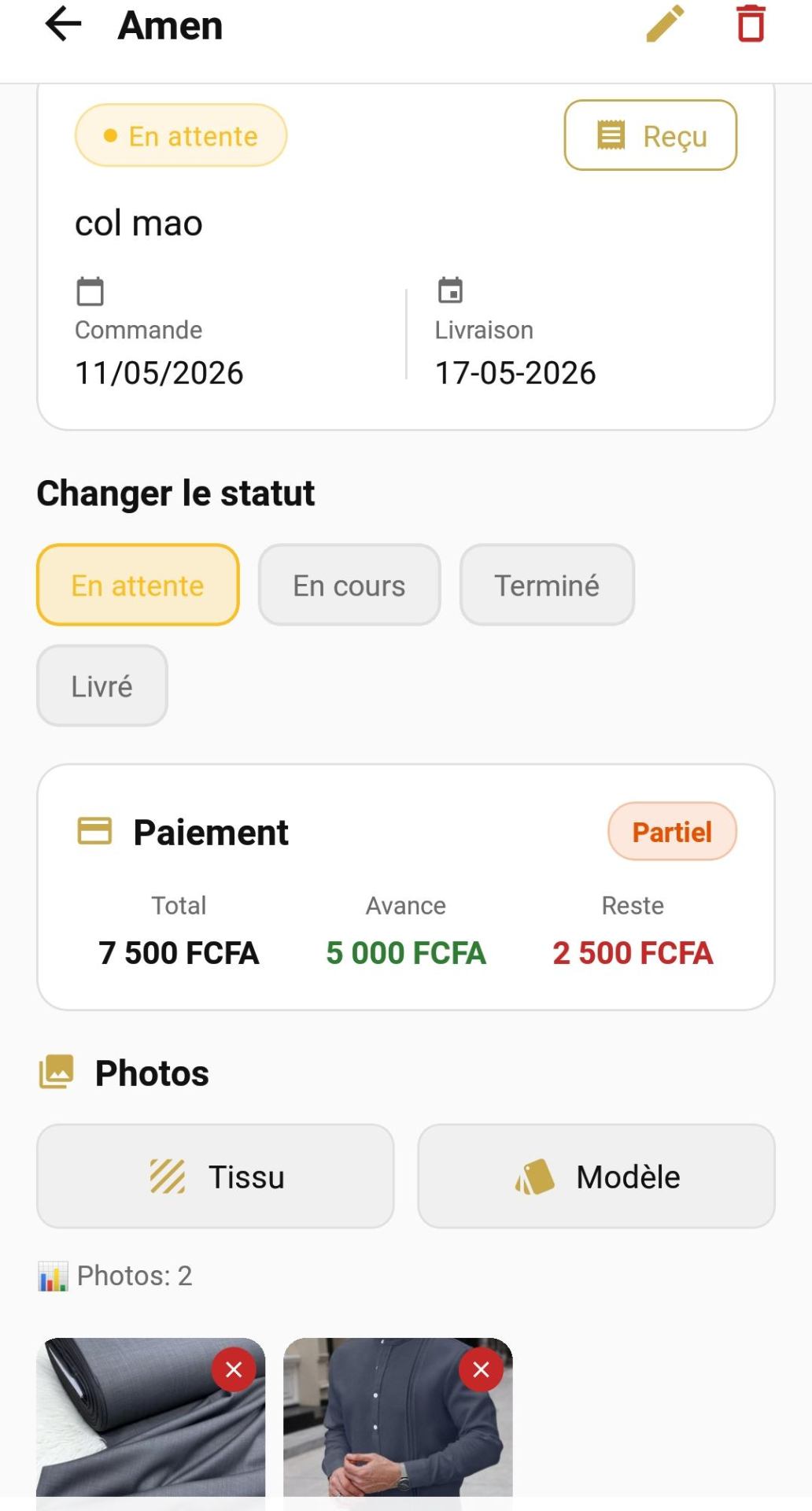 Suivez chaque commande, du devis au paiement.